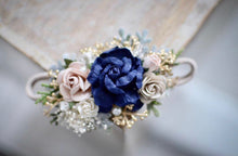 Load image into Gallery viewer, Navy + blush + gold floral headband