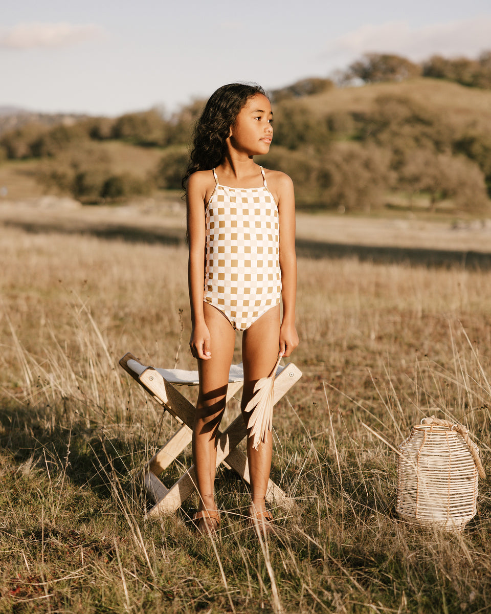 Sky one-piece - retro check – A Vintage Childhood