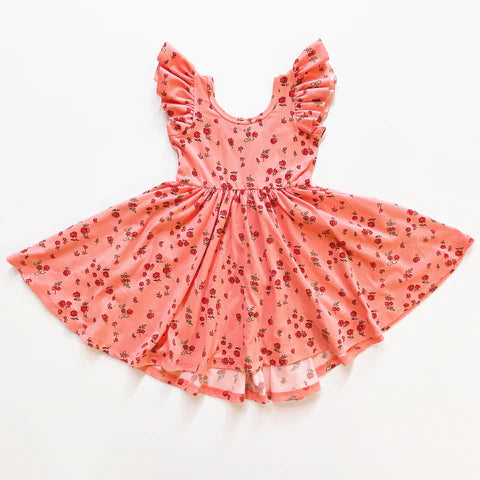 Flutter sleeve twirl dress - coral floral