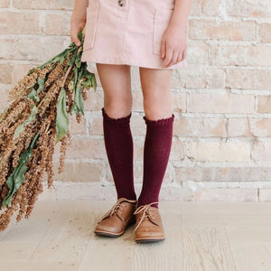 Wine lace top knee highs