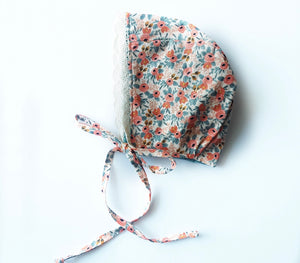 Coral floral lace brimmed bonnet - Lorin Lane Design