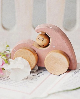Wooden pink toy car