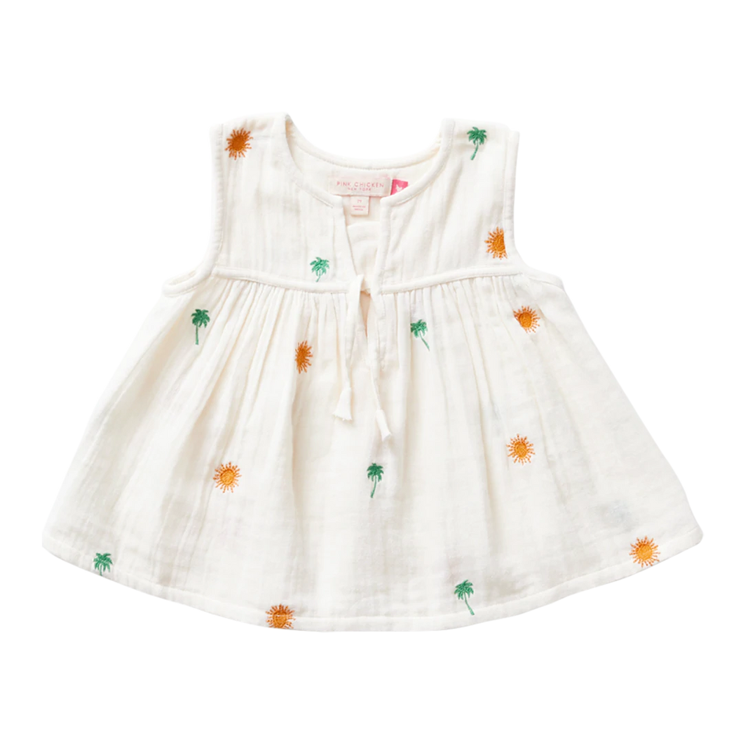 Girls Jade top - palm embroidery
