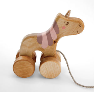 Wooden unicorn pull toy