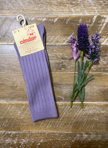 Lavender ribbed cotton knee sock