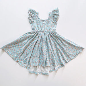 Flutter sleeve twirl dress - baby blue floral