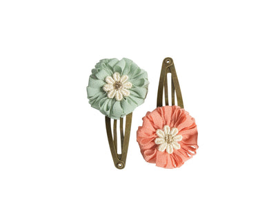 Mini flower hair clips - rose, green