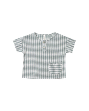 Gingham woven henley tee - sea