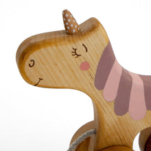 Load image into Gallery viewer, Wooden unicorn pull toy