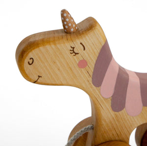 Wooden unicorn pull toy
