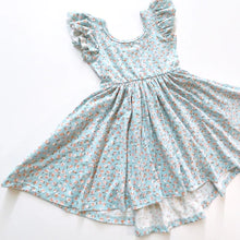 Load image into Gallery viewer, Flutter sleeve twirl dress - baby blue floral