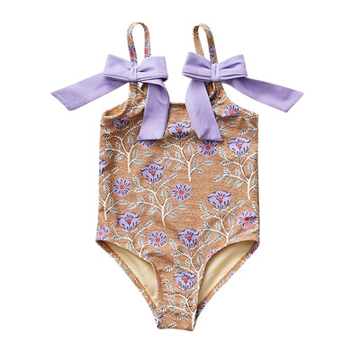 Girls Lulu swimsuit - tan goa floral
