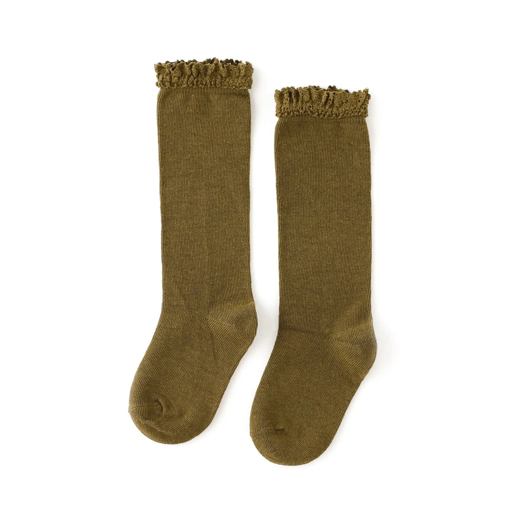 Olive lace top knee highs