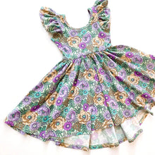 Load image into Gallery viewer, Flutter sleeve twirl dress - mint lavender floral