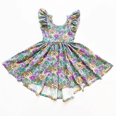 Flutter sleeve twirl dress - mint lavender floral