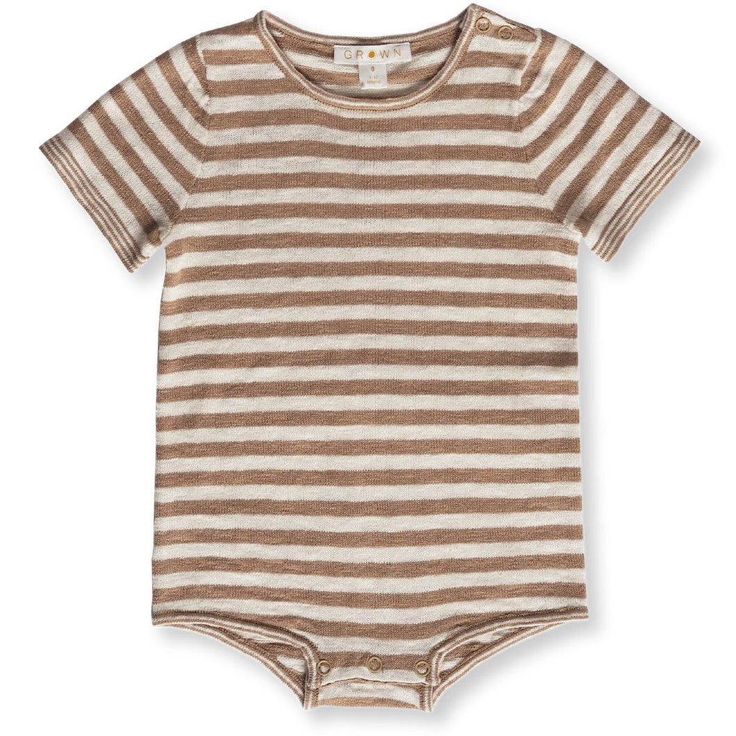 Stripe linen bodysuit - milk/cedar