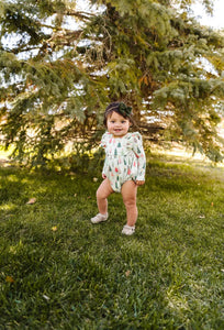 Leah romper in green Christmas