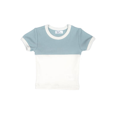 Ribbed two tone top - natural & blue