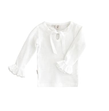Whimsy Love Ruffle Sleeve Cotton Waffle Top - Snow White