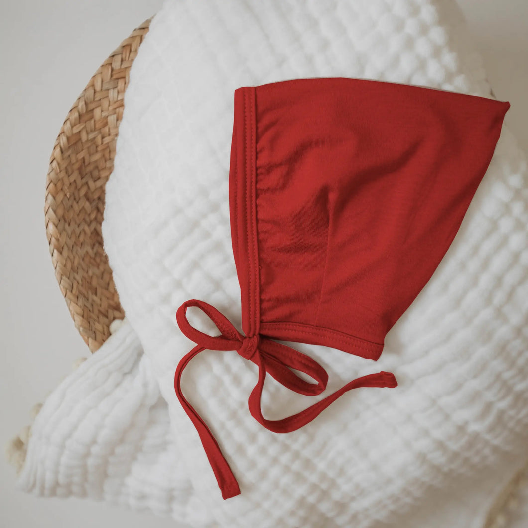 Bamboo pixie baby bonnet - red