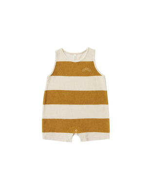 Terry sleeveless romper - gold stripe