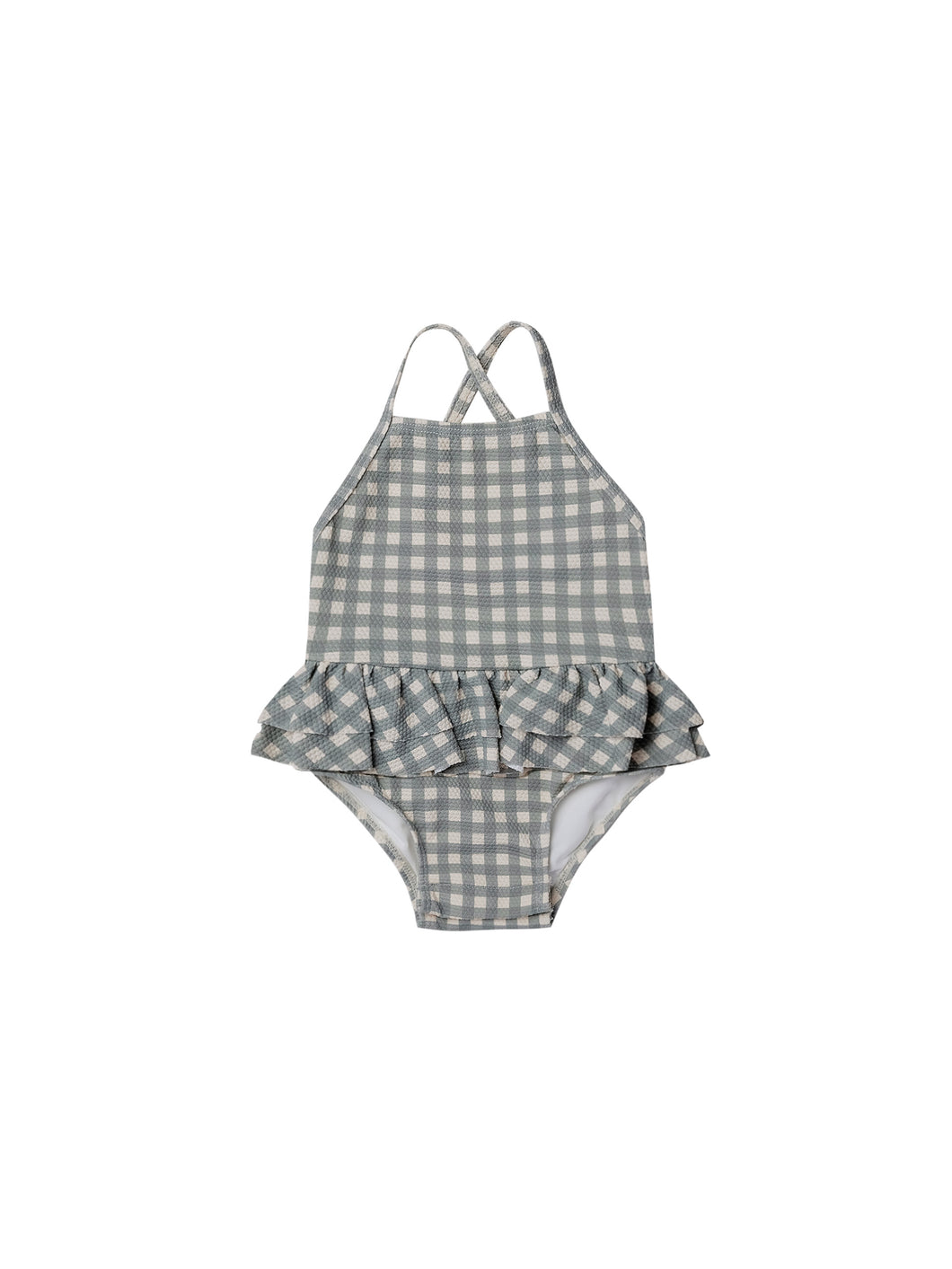 Ruffled one-piece swimsuit - sea green gingham