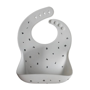 Silicone baby bib - white letters