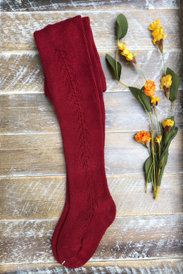 Burgundy side crochet tights