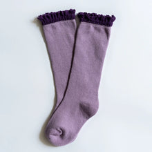 Load image into Gallery viewer, Purple + plum lace top knee highs