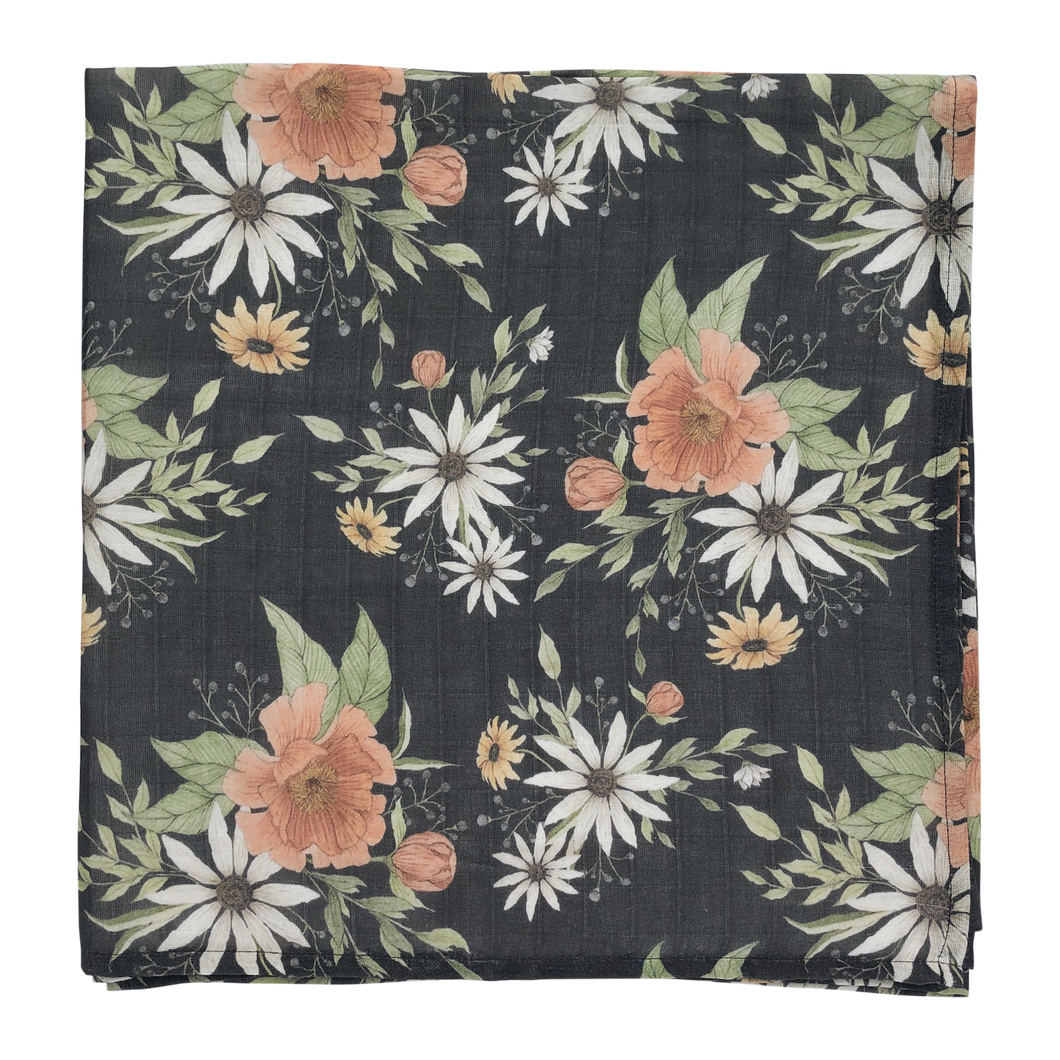 Spring blossom swaddle - charcoal