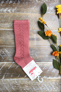Terra-cotta side crochet knee high socks