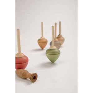 Pull string wooden spinning top