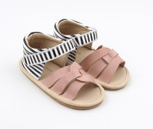 Load image into Gallery viewer, Leather sandals - blush + black stripe
