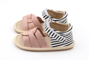 Leather sandals - blush + black stripe